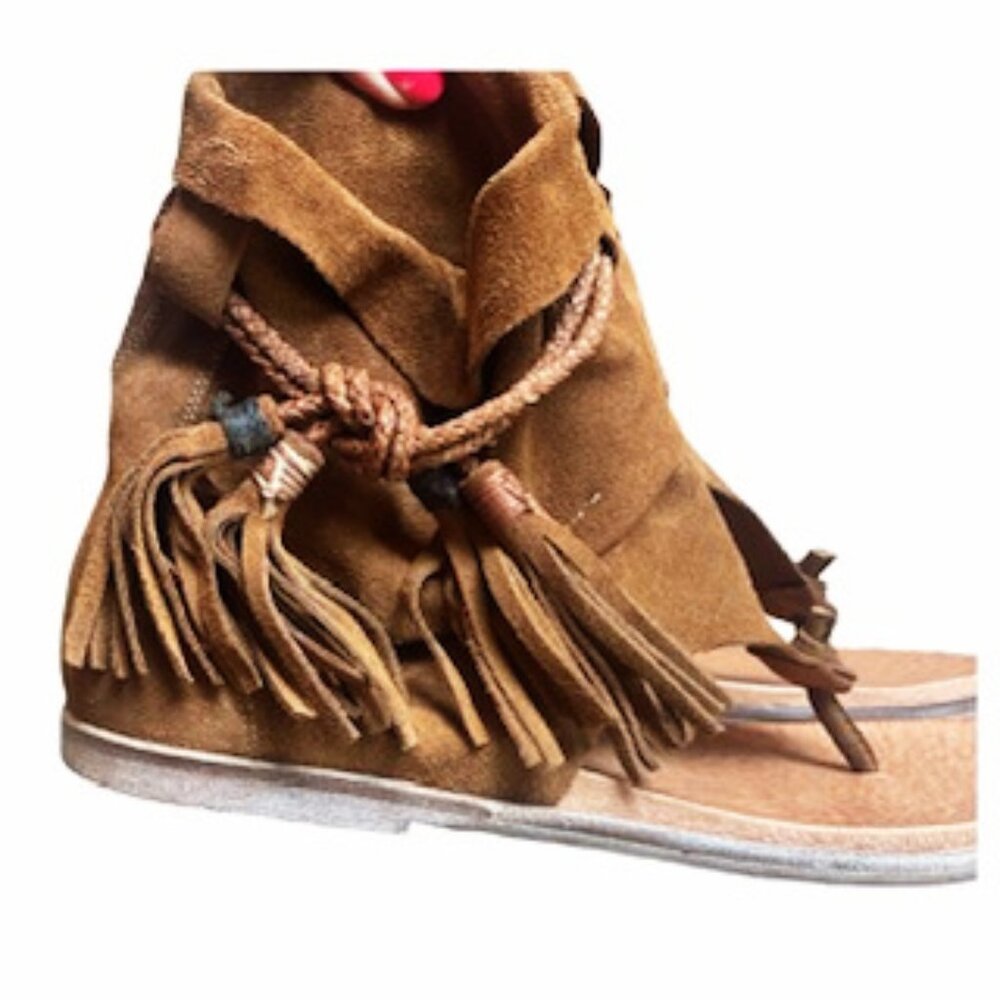 Brown Suede Open-Toe Ankle Boots - Picture 2 of 8